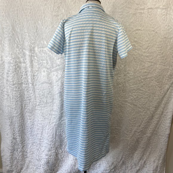 Vintage 60’s Retro Blue & White Chevron Stitch Stripe Abstract Midi Dress Frock - Picture 5 of 6